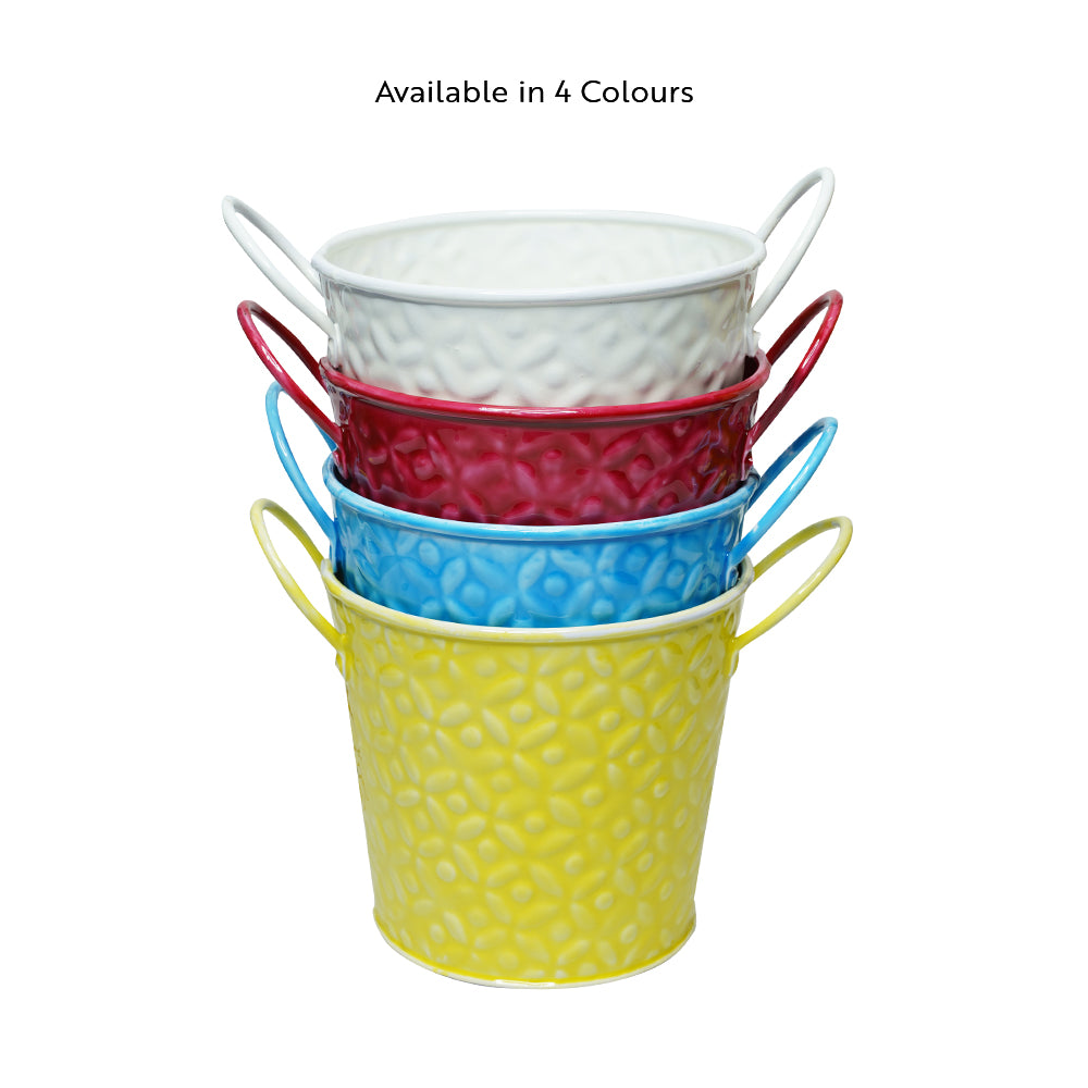 Handcrafted Flower Pots Set of 2 – Metal Planters with Ceramic Finish