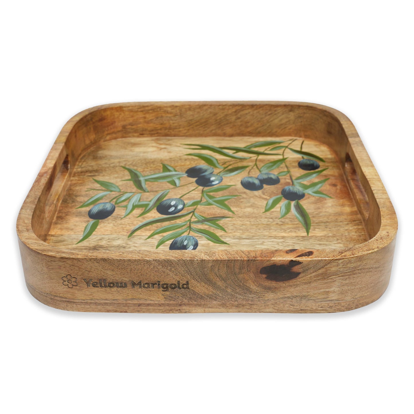 Handpainted Square Tray - Black Olives