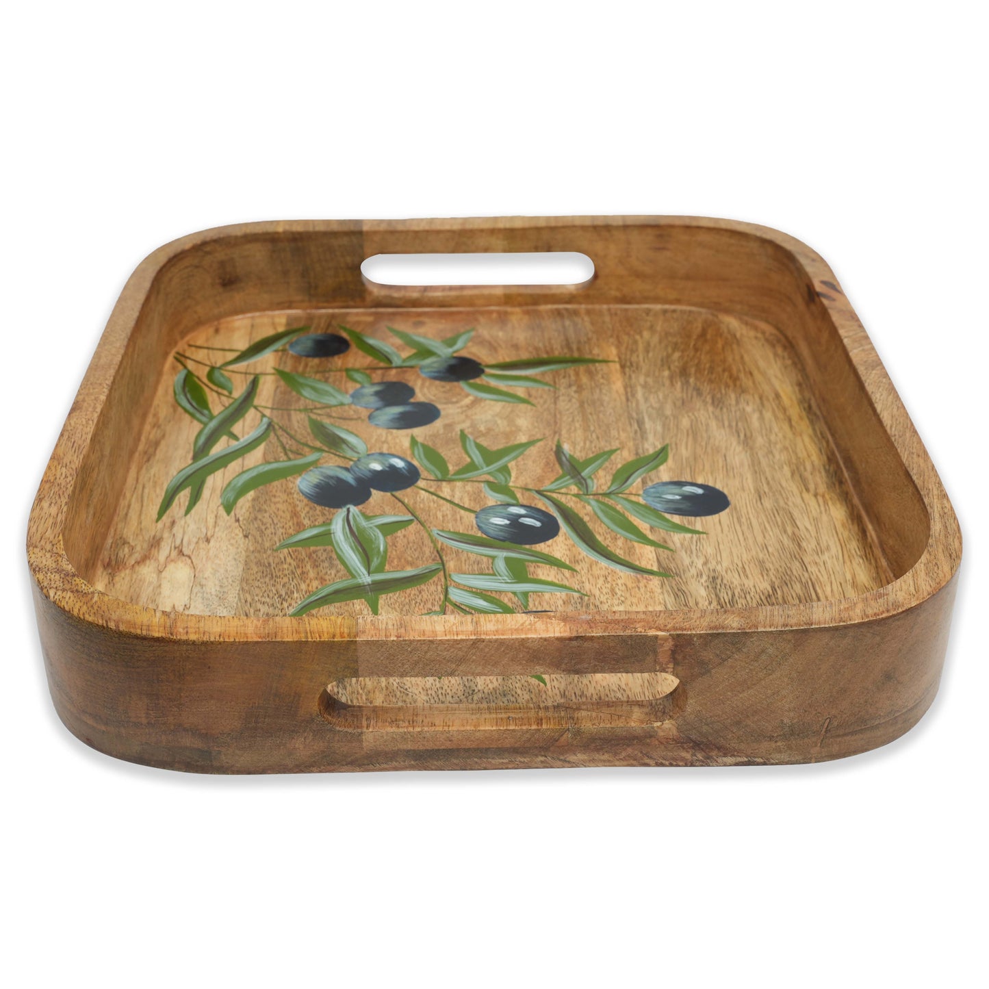 Handpainted Square Tray - Black Olives