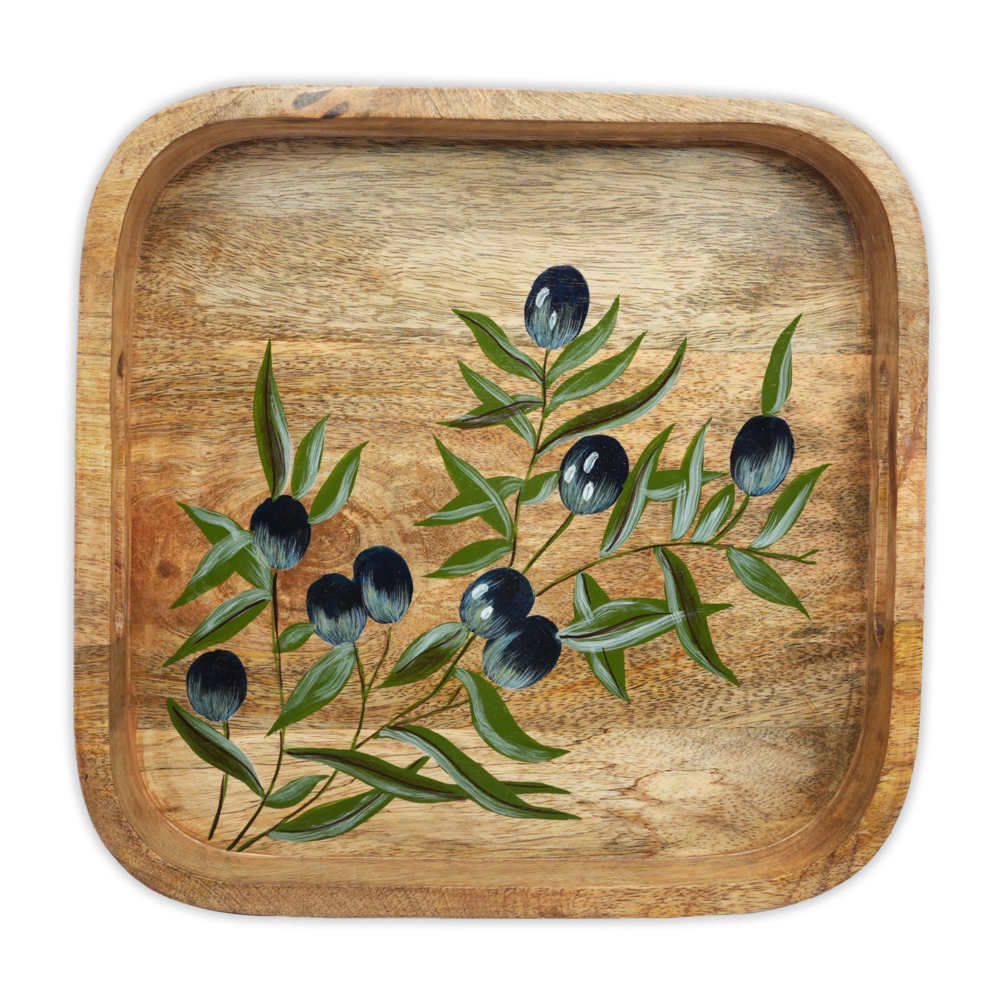 Handpainted Square Tray - Black Olives