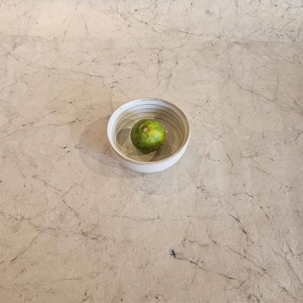 Close-up of handcrafted detailing on Yellow Marigold’s Cotton White Vintage Paris katori – sustainable ceramic small bowls with artisan finish.