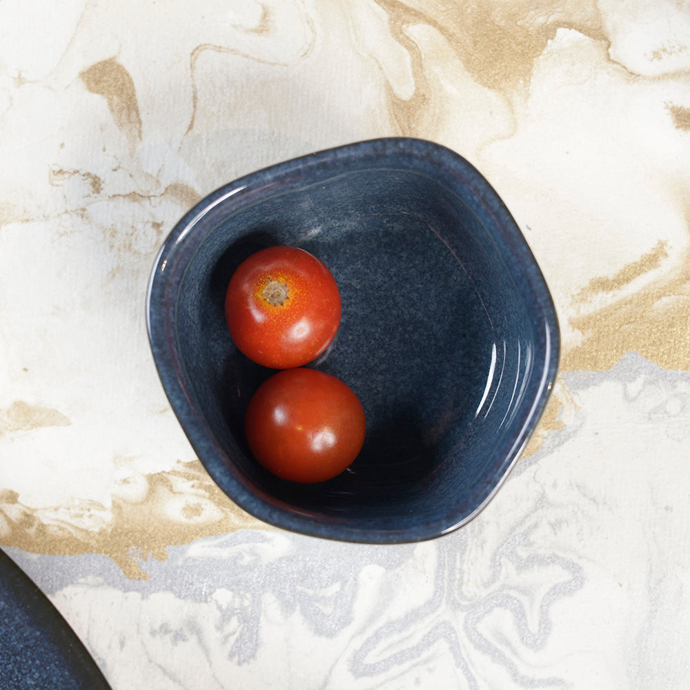 Yellow Marigold Sweet Bowl/ Katori Night Blue – set of six artisan-crafted porcelain bowls from the Warp collection, perfect for modern table settings.