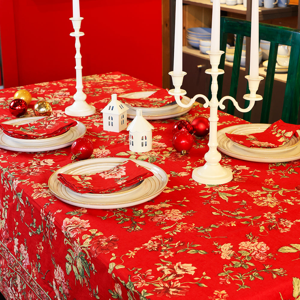 Milene Red Cotton Napkin Set of 6 – Floral Table Linen