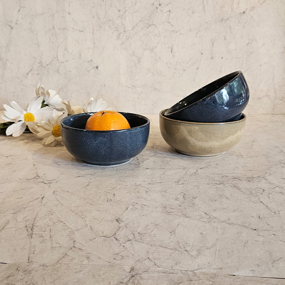 Yellow Marigold Portion Bowl – Night Blue Warp, premium handcrafted serving bowl in modern deep blue tone.