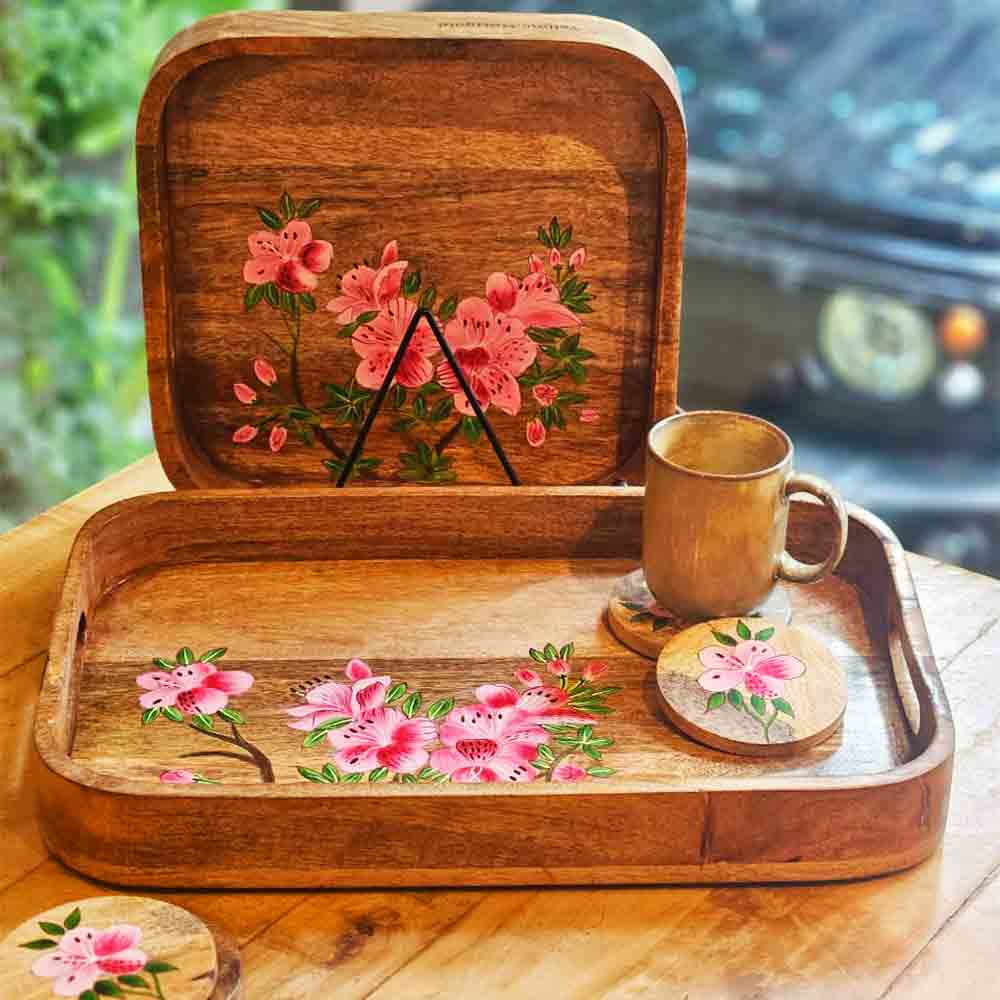 Handpainted Rectangular Tray - Pink Azalea