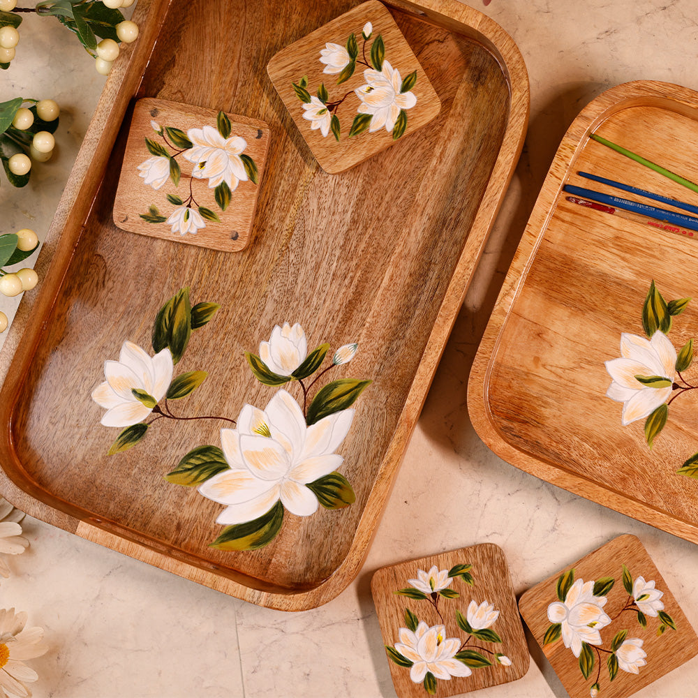 Handpainted Square Coasters - Sweet Magnolias