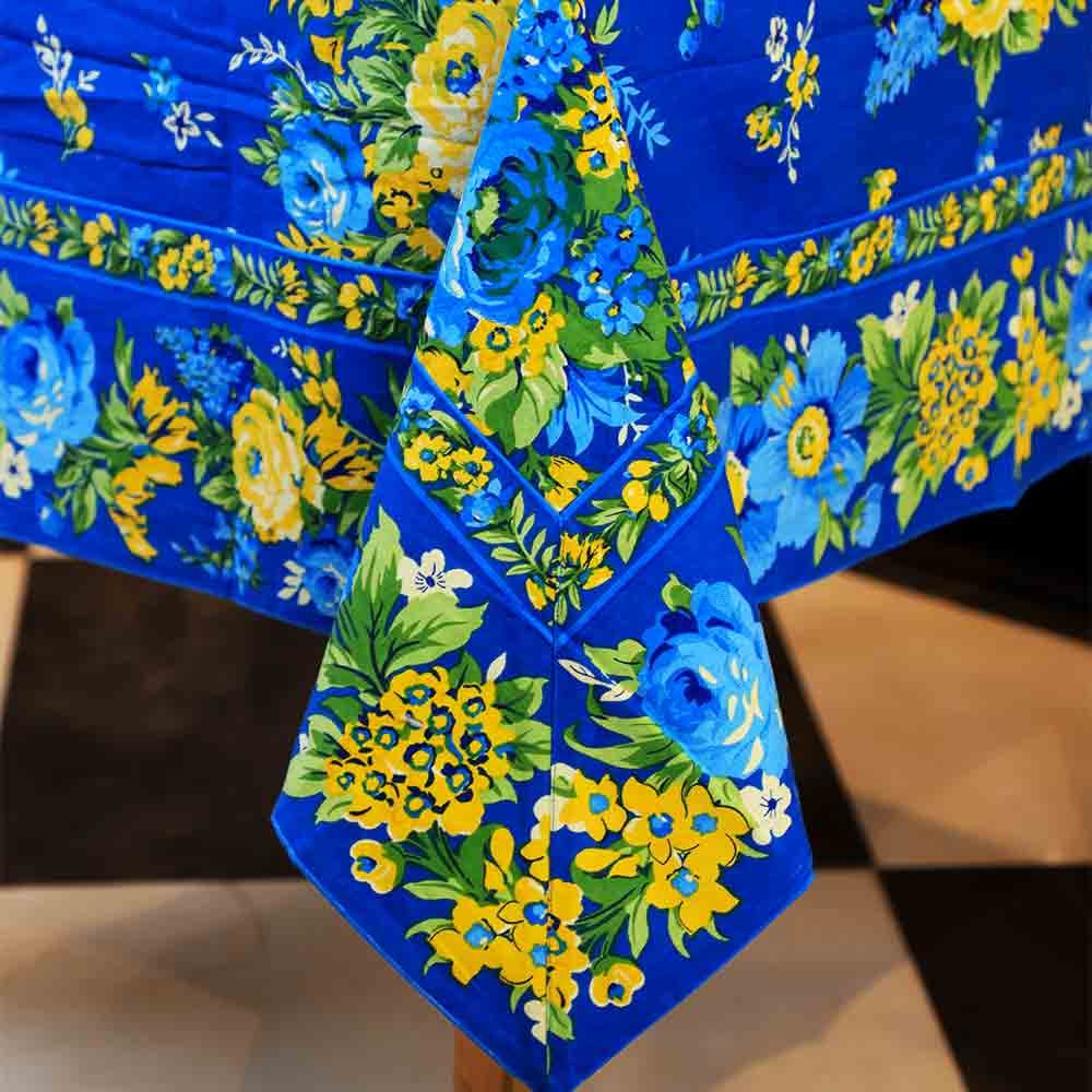 Yellow Marigold Avonlea Blue table cover, neatly folded and packaged — perfect as a gift or decorative home accessory