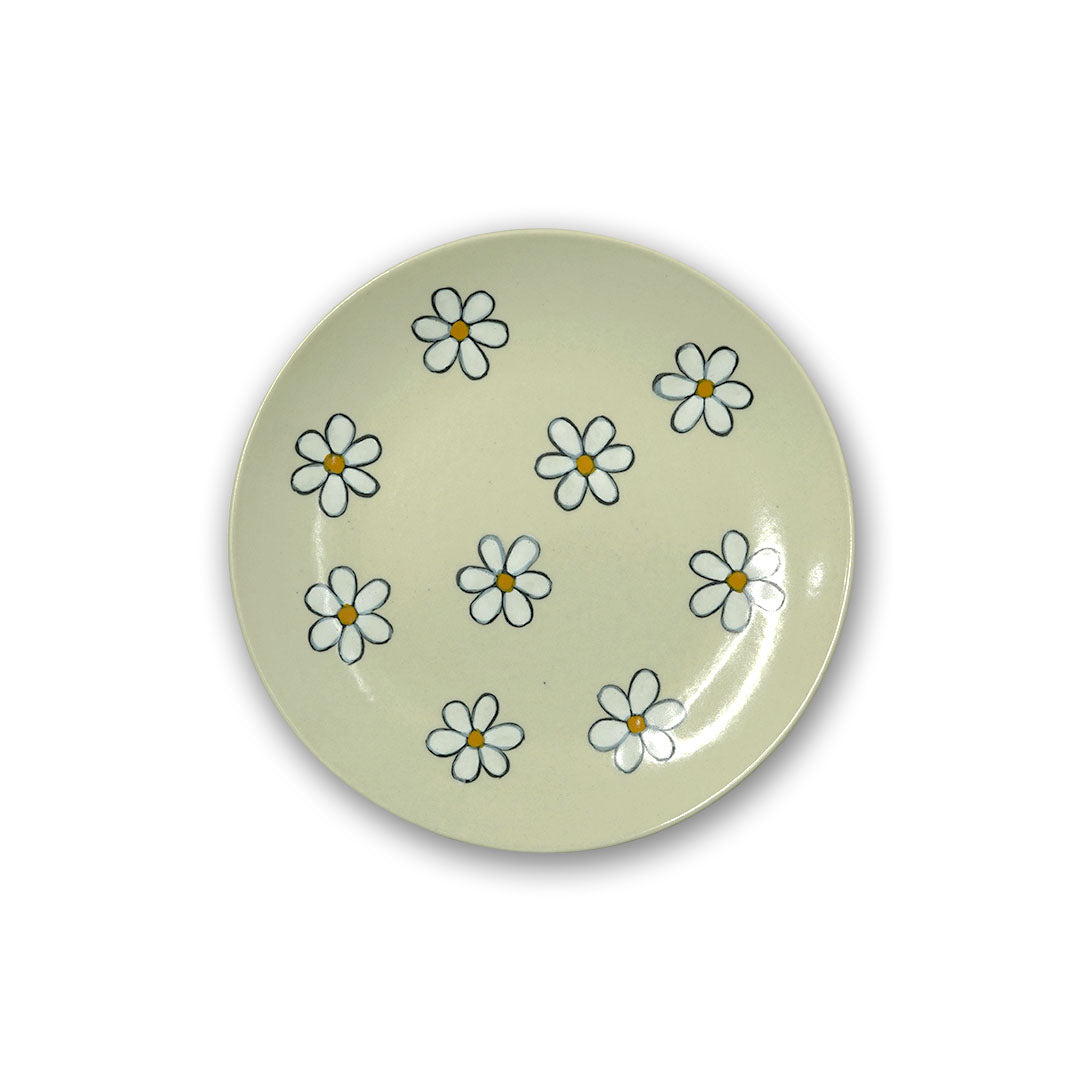 Yellow Marigold Daisy Dreams Dessert Plates – Mint Grey, premium ceramic dessert plate set of 4 for stylish dining