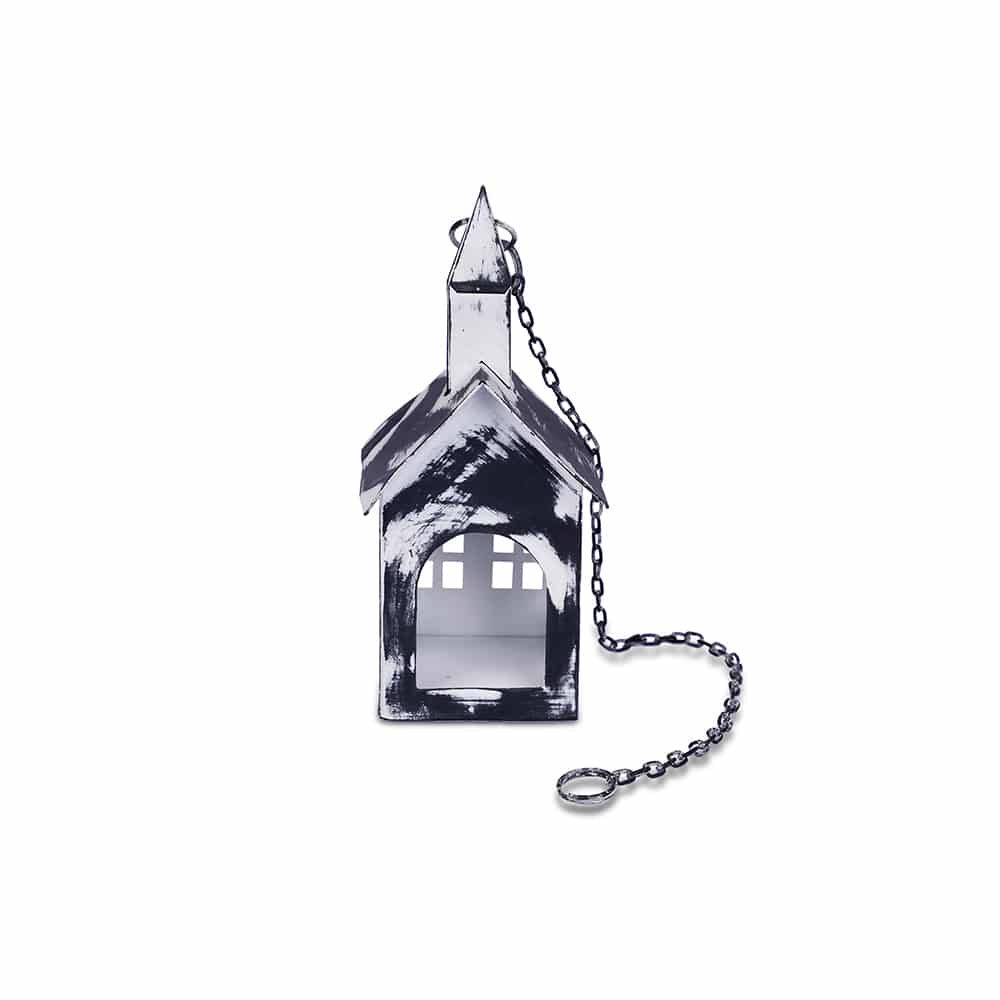 Yellow Marigold black metal hanging birdhouse lantern — reusable metal lantern for sustainable home décor and ambient lighting