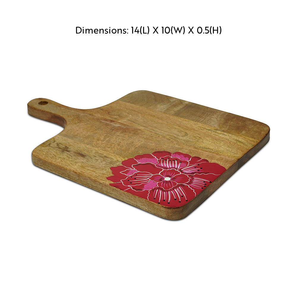 Yellow Marigold Cheese Board w/ Handle Alpenrose – elegant hand-painted mango-wood serving tray designed for home serving and décor