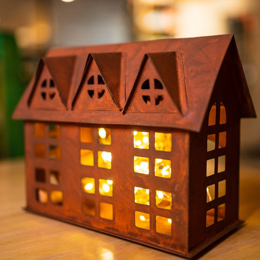 Christmas Cottage Metal Tealight House – Handcrafted Décor