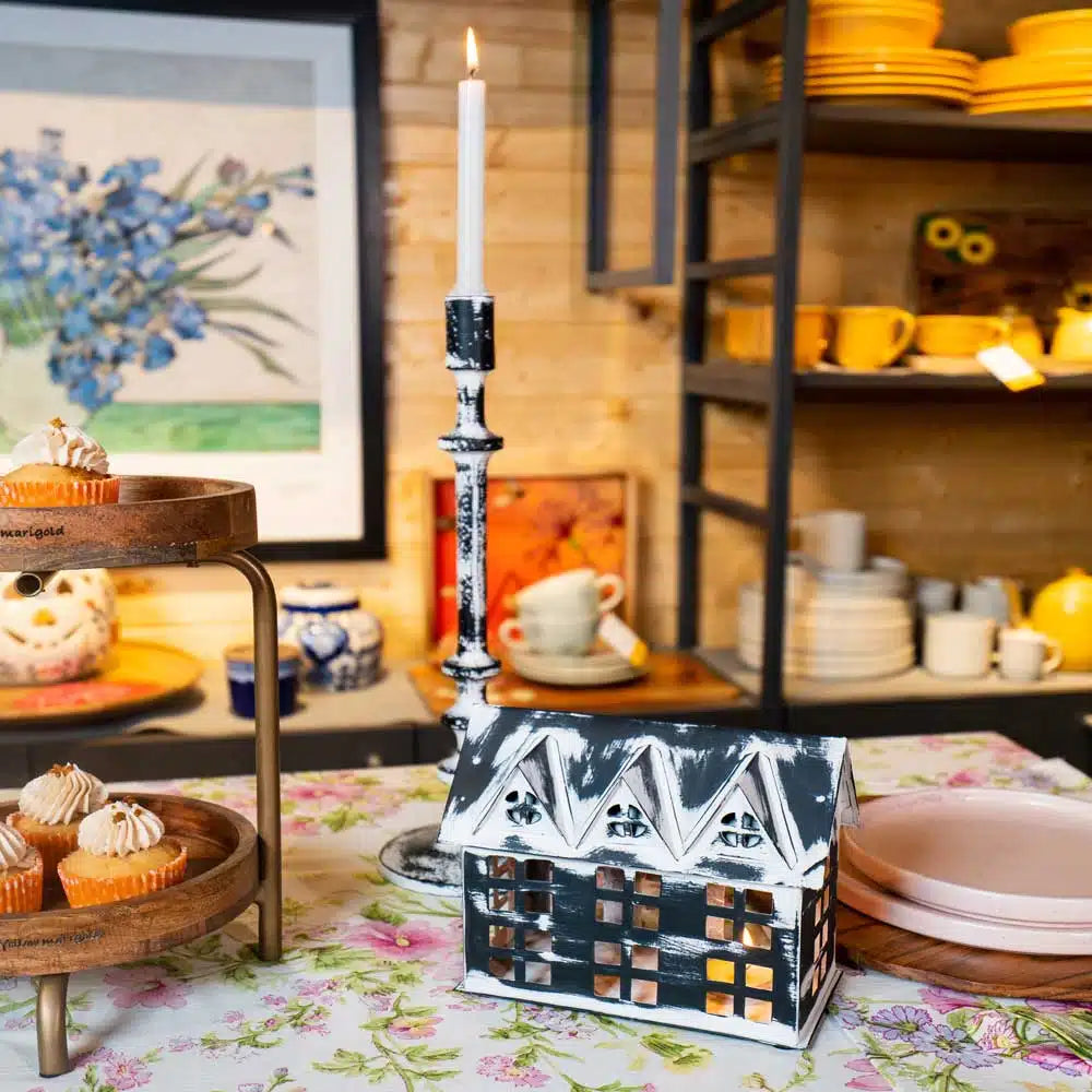 Christmas Cottage Metal Tealight House – Handcrafted Décor