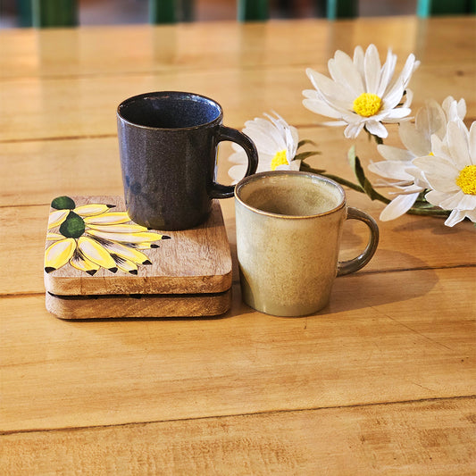 Yellow Marigold Demi Tasse Mug – Espresso Mug – Warp – Night Blue, premium handmade ceramic espresso cup in midnight blue finish.