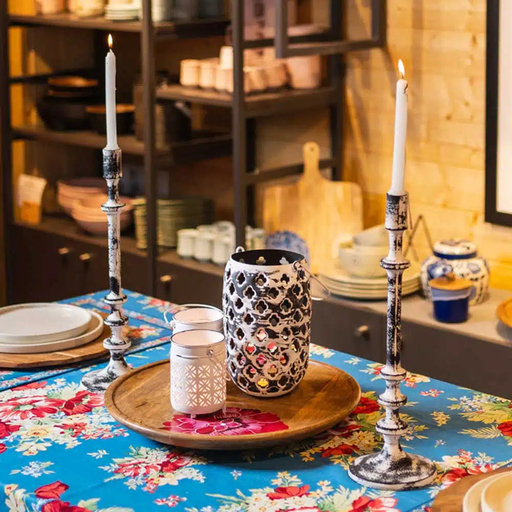 Yellow Marigold distressed metal hanging lantern — reusable vintage-style metal lantern for sustainable home décor and energy-efficient lighting