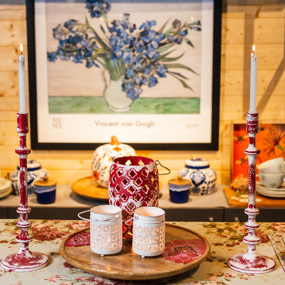 Distressed Metal Hanging Lantern - Rustic Candle Holder