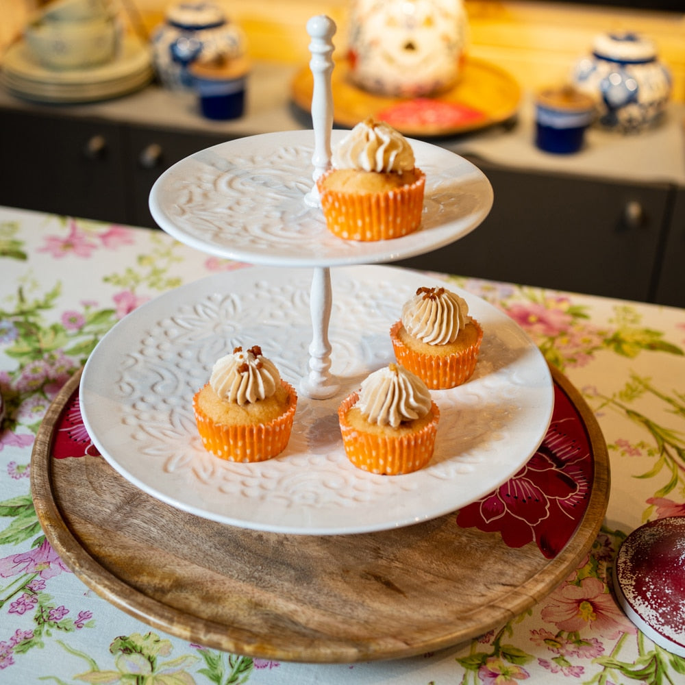Yellow Marigold Metal 2-Tier: an elegant, handcrafted metal serving stand with two circular trays and a premium finish for modern homes.