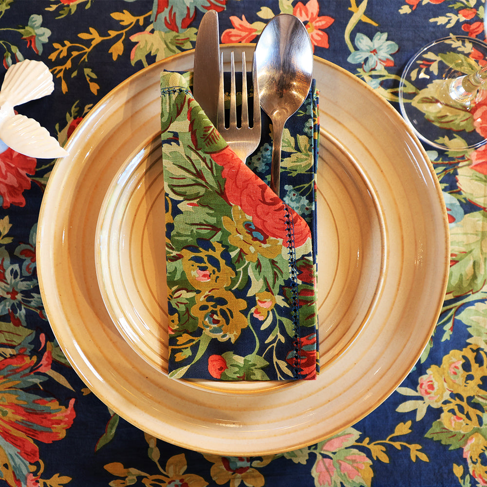 Eternal Rose Navy Cotton Napkin Set of 6 – Designer Table Linen