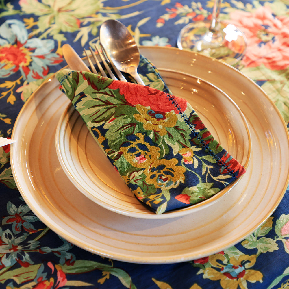 Eternal Rose Navy Cotton Napkin Set of 6 – Designer Table Linen