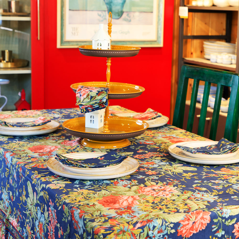 Eternal Rose Navy Cotton Napkin Set of 6 – Designer Table Linen