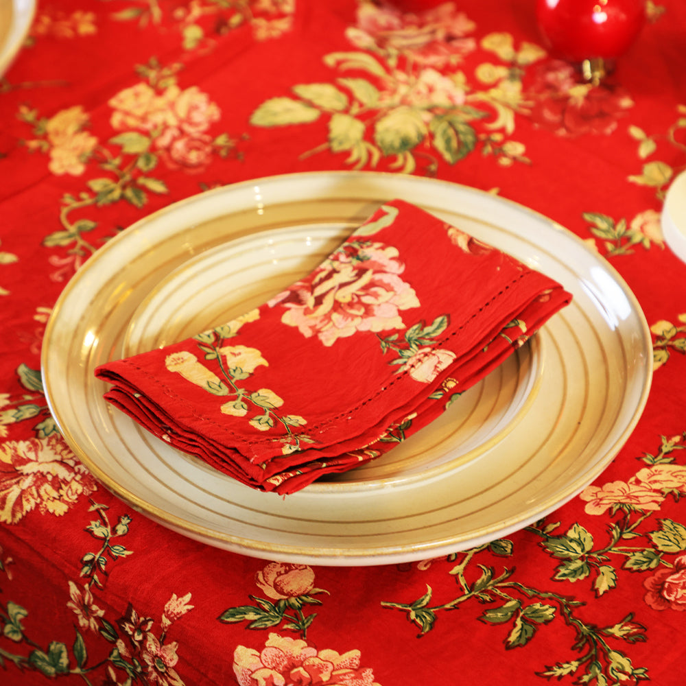 Milene Red Cotton Napkin Set of 6 –  Floral Table Linen