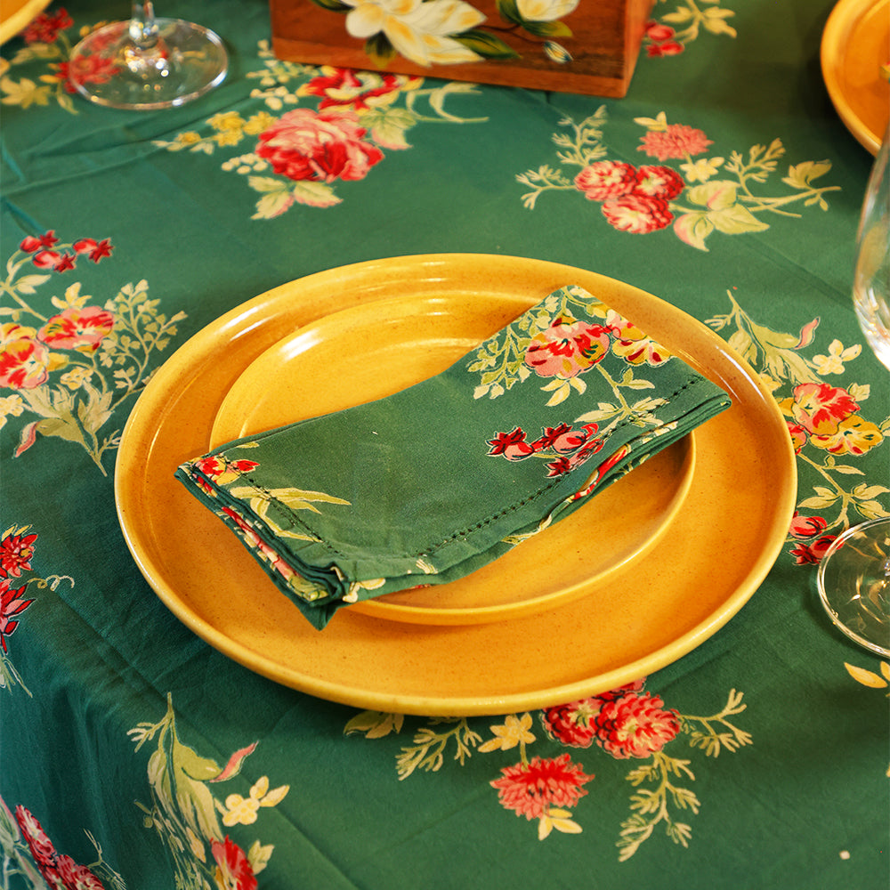 Russian Chintz Green Cotton Napkin Set of 6 – Vintage Floral Table Linen