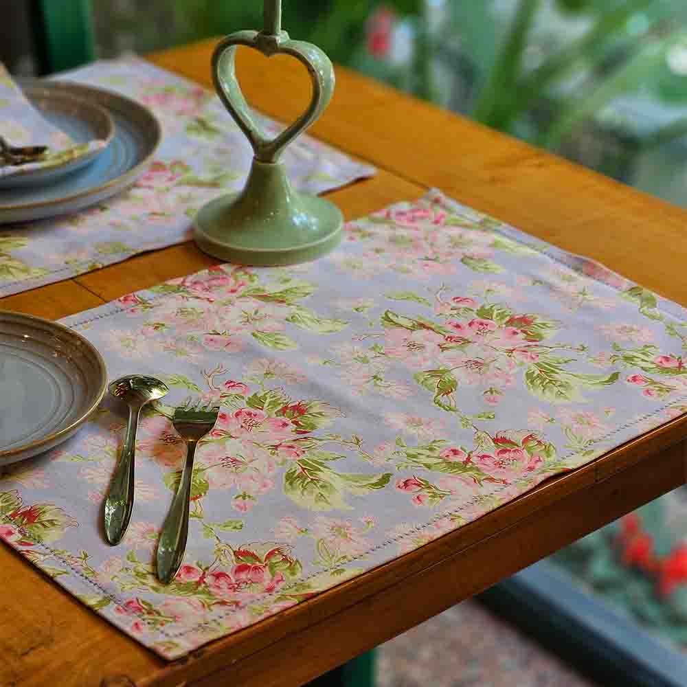 Apple Blossom - Periwinkle - Cotton Placemats – Set of 6