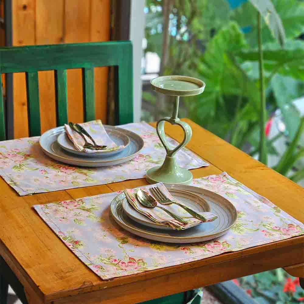 Apple Blossom - Periwinkle - Cotton Placemats – Set of 6