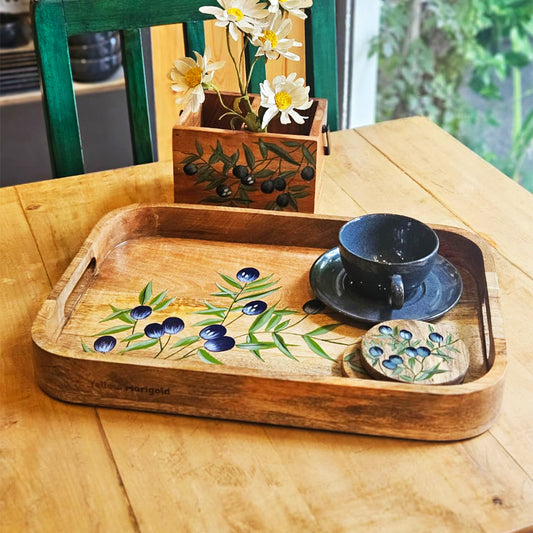 Handpainted Rectangular Tray - Black Olives