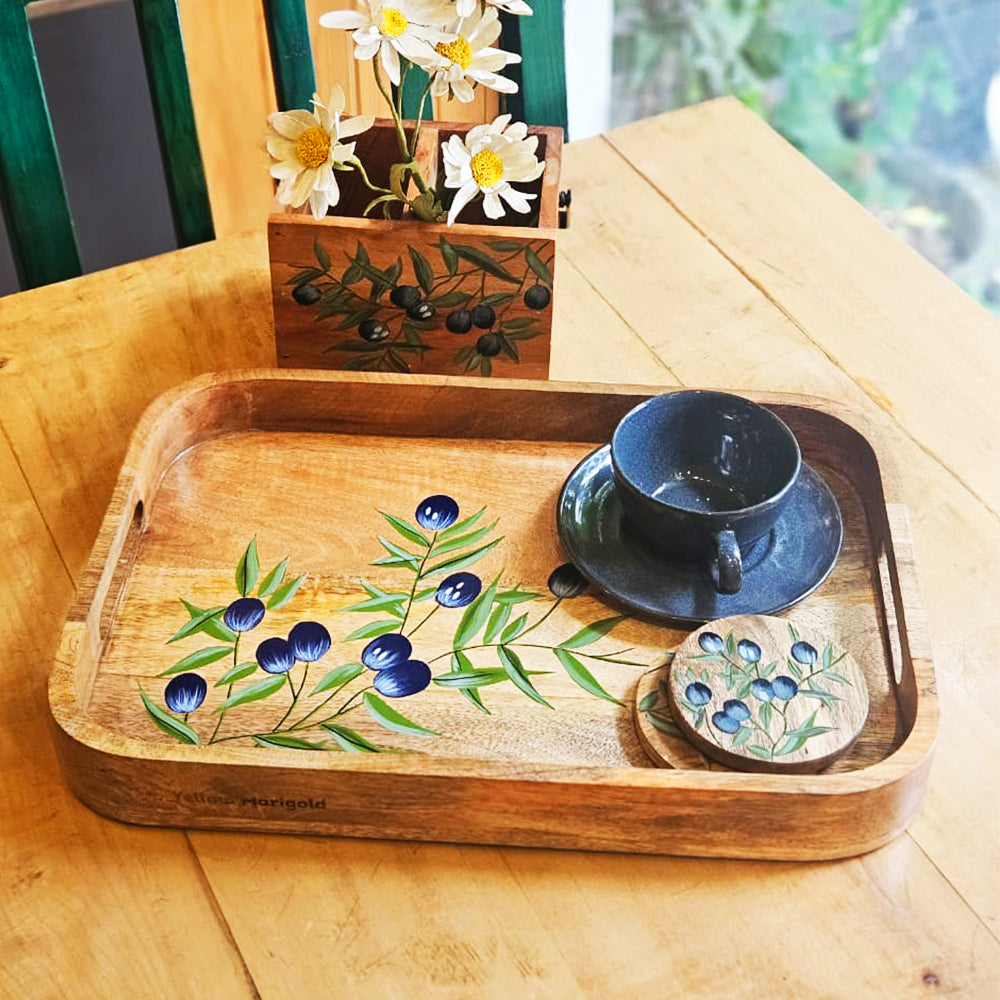 Handpainted Rectangular Tray - Black Olives
