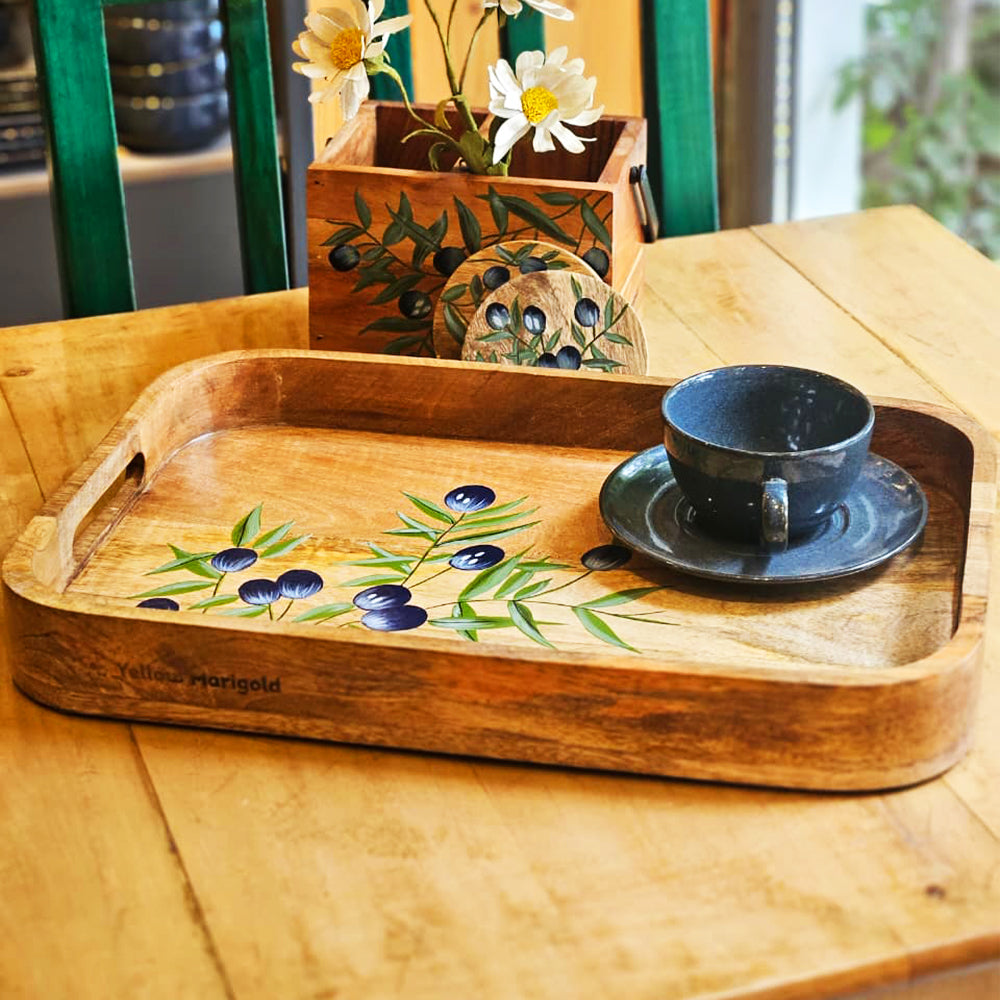 Handpainted Rectangular Tray - Black Olives