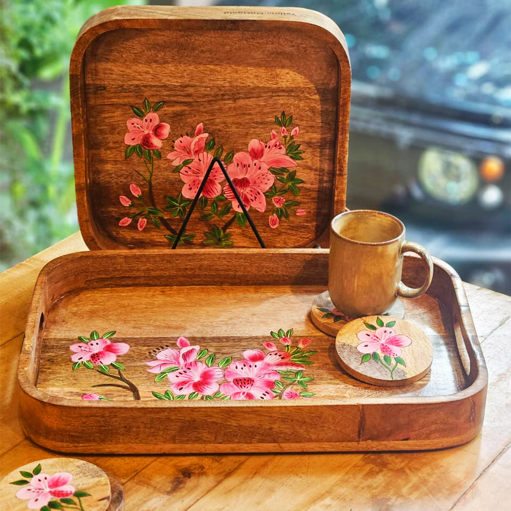 Handpainted Rectangular Tray – Pink Azalea