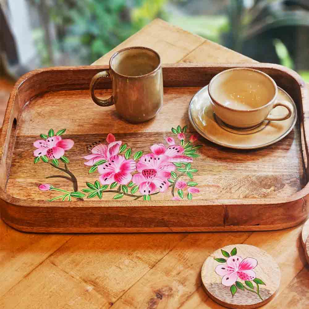 Handpainted Rectangular Tray - Pink Azalea