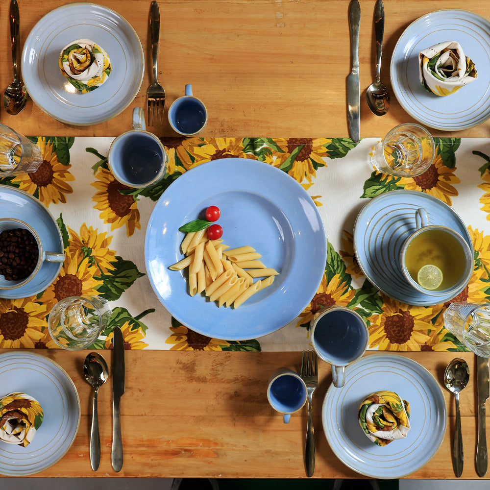 Yellow Marigold Runner – Sunflower luxury handcrafted runner with sunflower motif. Perfect for festive and everyday dining.
