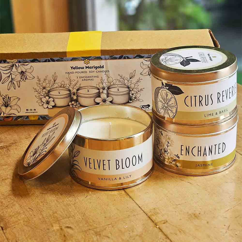 Soy Candle Box – Hand-Poured Trio | Yellow Marigold