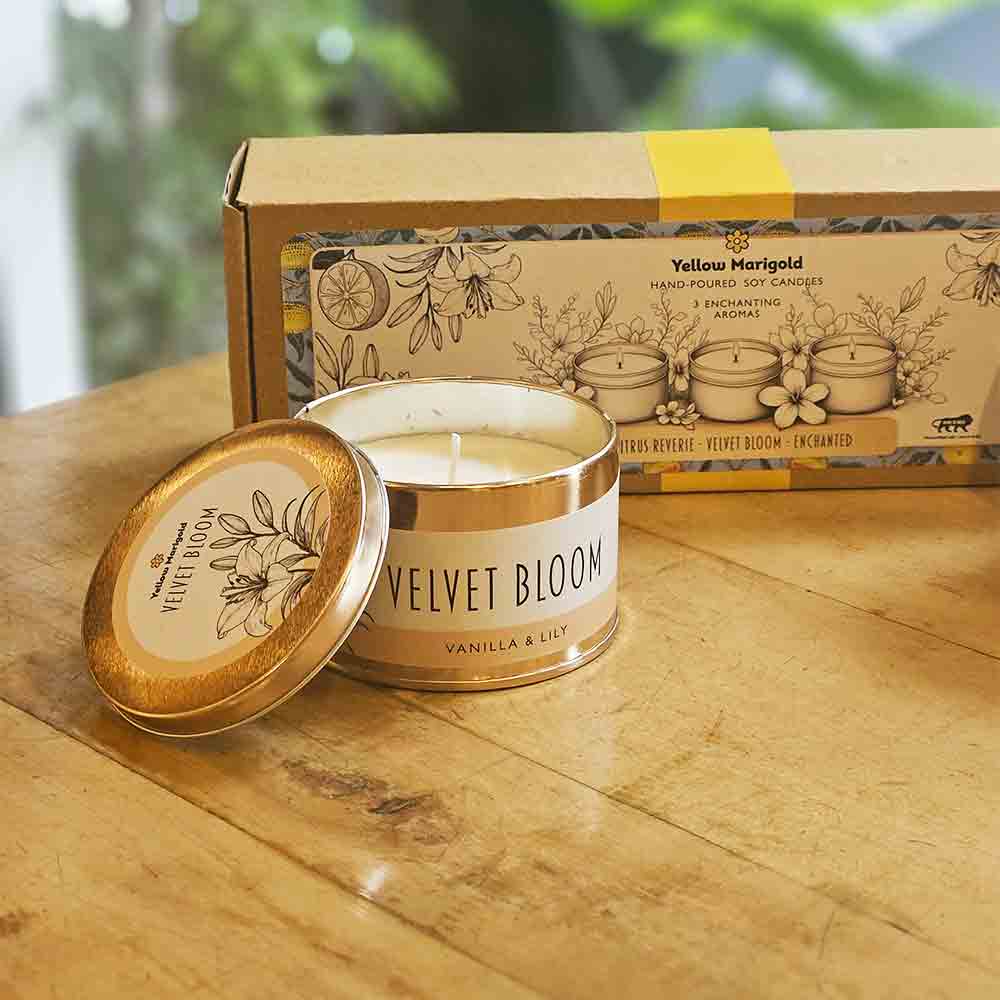 Soy Candle Box – Hand-Poured Trio | Yellow Marigold