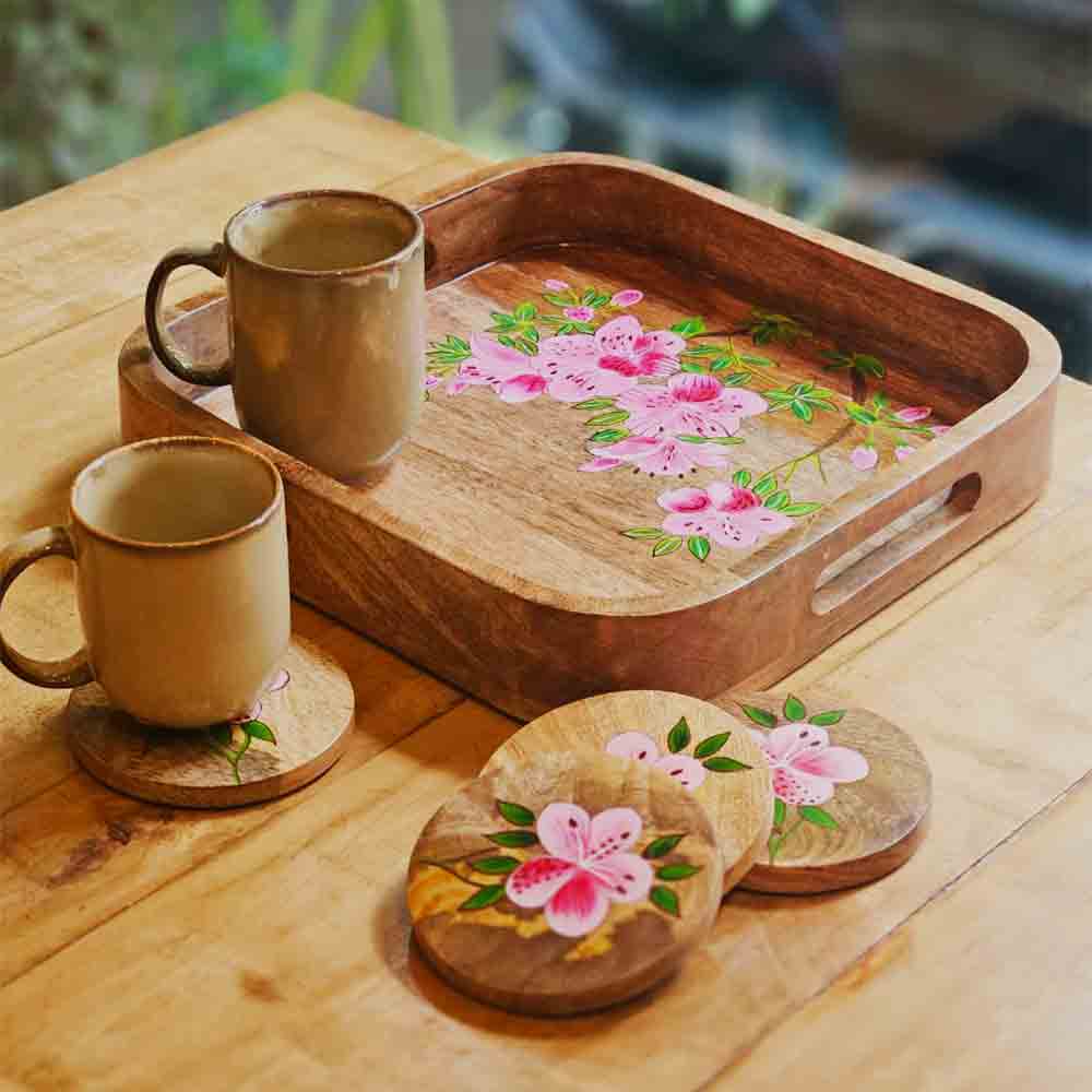 Handpainted Square Tray - Pink Azalea