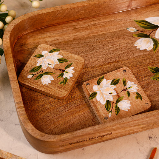 Handpainted Square Coasters - Sweet Magnolias