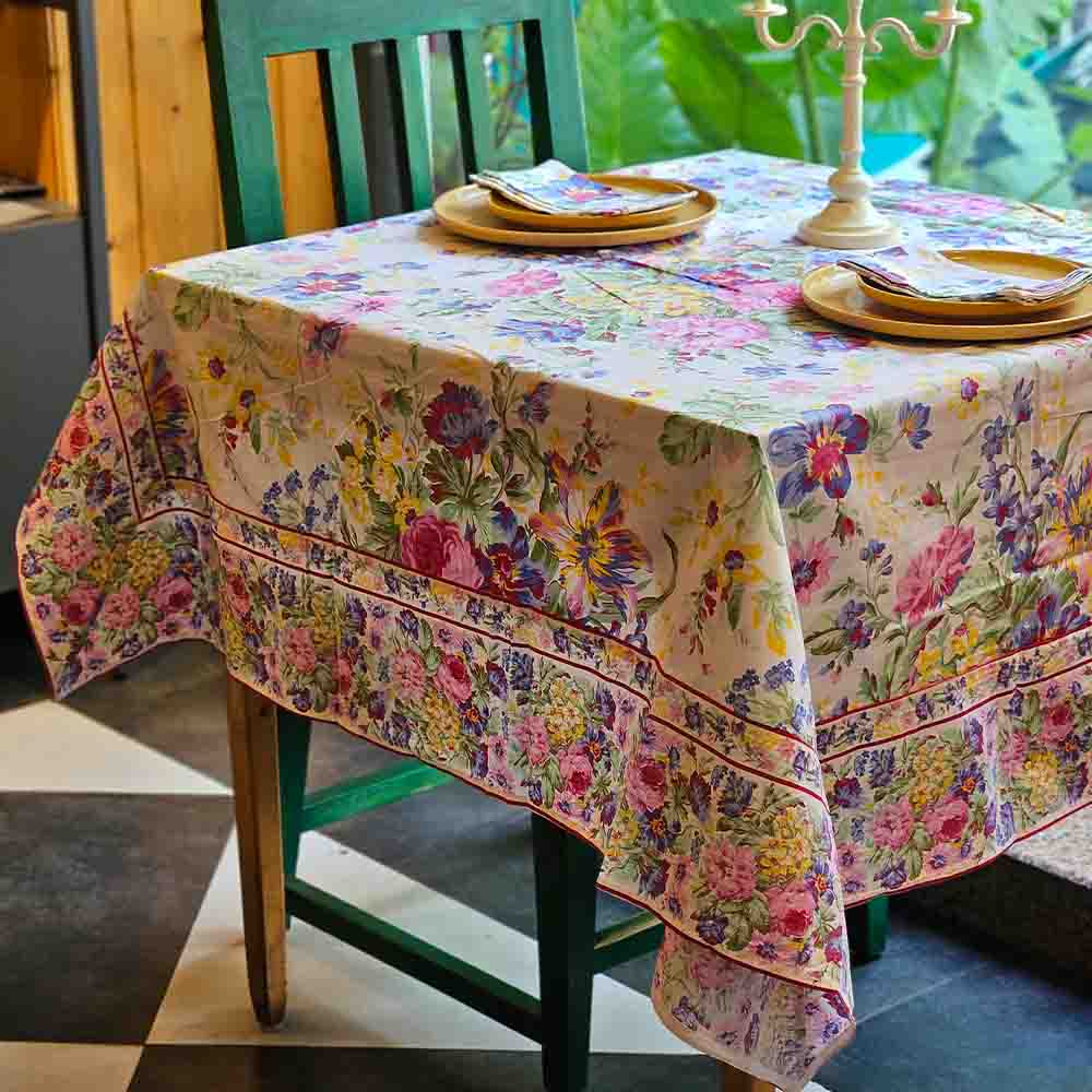 Eternal Rose - White - Cotton Table Cover