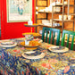 Yellow Marigold Eternal Rose Navy table cover — detailed close‑up showing cotton texture and navy rose floral design