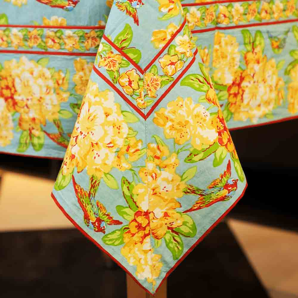 Yellow Marigold eco-friendly Valley of Flowers Mist table cover — sustainable floral table cover for conscious home décor