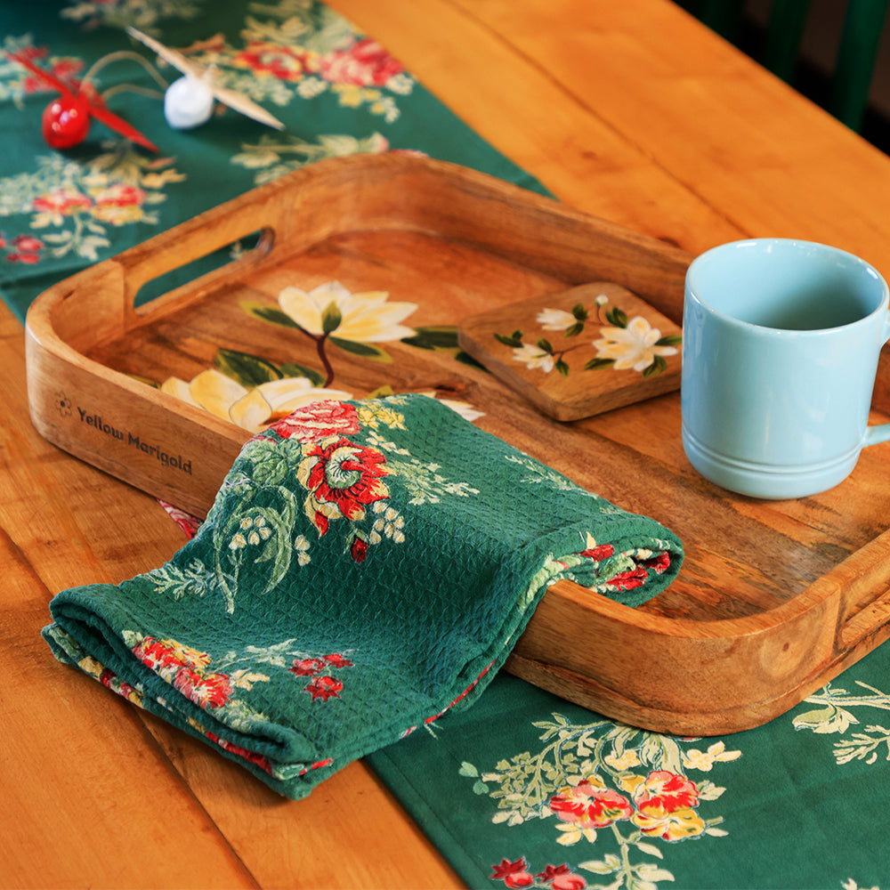 Russian Chintz Green Tea Towel – 100% Cotton (Set of 2)