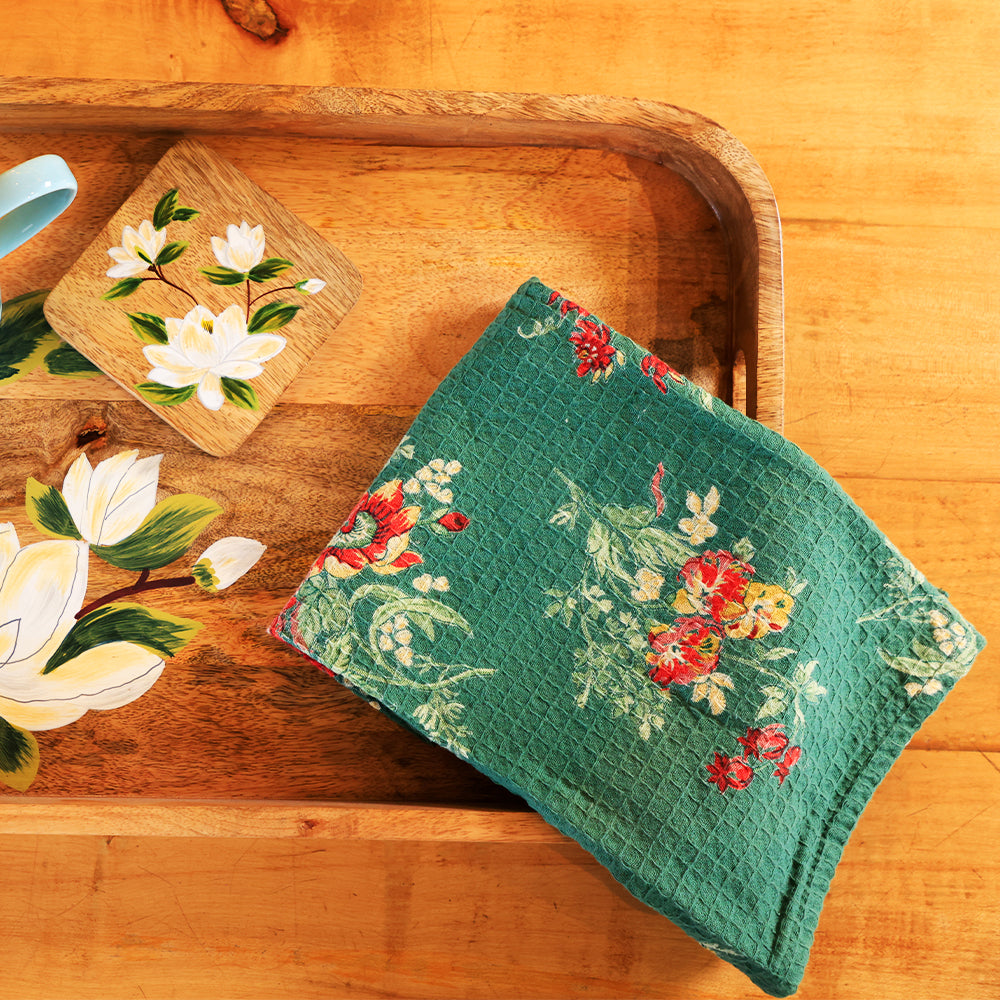 Russian Chintz Green Tea Towel – 100% Cotton (Set of 2)